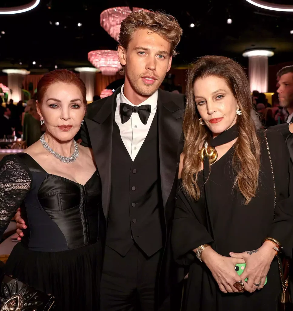 Priscilla Presley, Lisa Marie Presley, and Austin Butler at the Golden Globe Awards on January 10, 2023 malaysianews.my